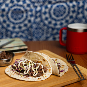 Slow Cooked Beef Brisket. Add your own flavour, serve in a soft taco. Lightweight hiking food made from real and clean ingredients. 